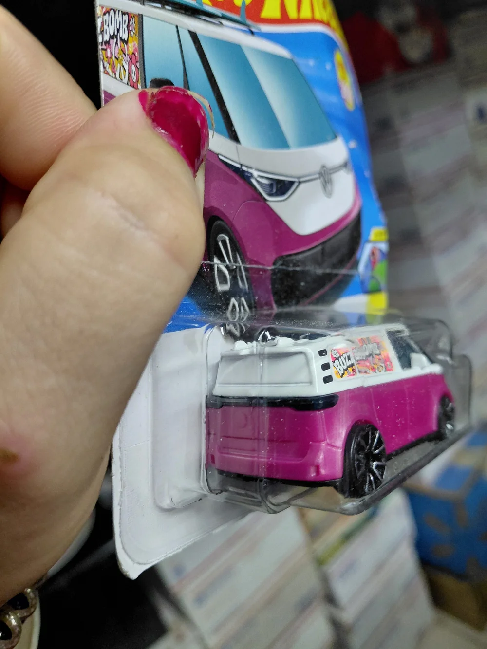 2026 Hot Wheels VW ID. Buzz Bomb in pink and white is part of the HW Euro series